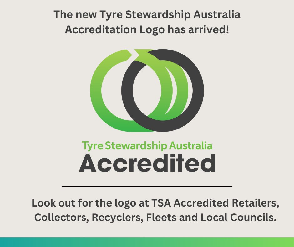 The new Tyre Stewardship Australia Accredited logo has arrived!

The logo has been updated to better connect consumers, industry, and the public with TSA  Accredited participants. They play a key role in helping to drive more sustainable outcomes for used tyres in Australia.