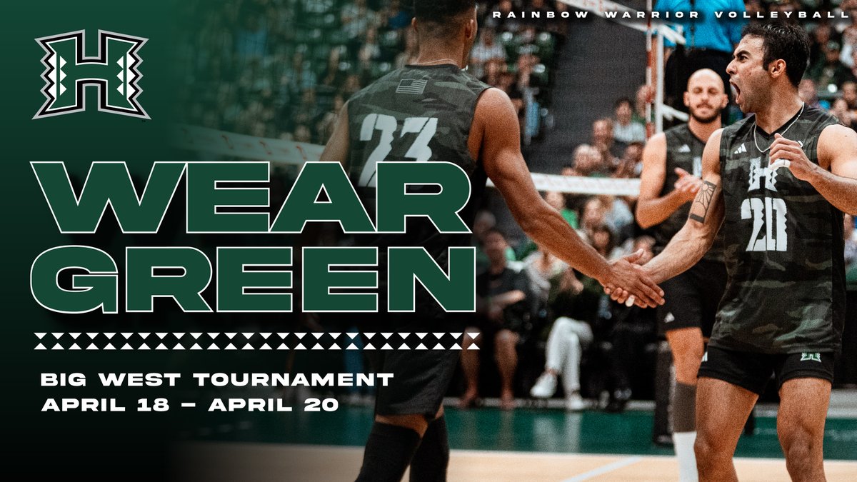 HawaiiAthletics's tweet photo. Let the Big West know this is our 🏠!!! 

Support @HawaiiMensVB every night of the tournament by being united and wearing green! 

#GoBows #WarriorBall24 https://t.co/8eXoJ46kln