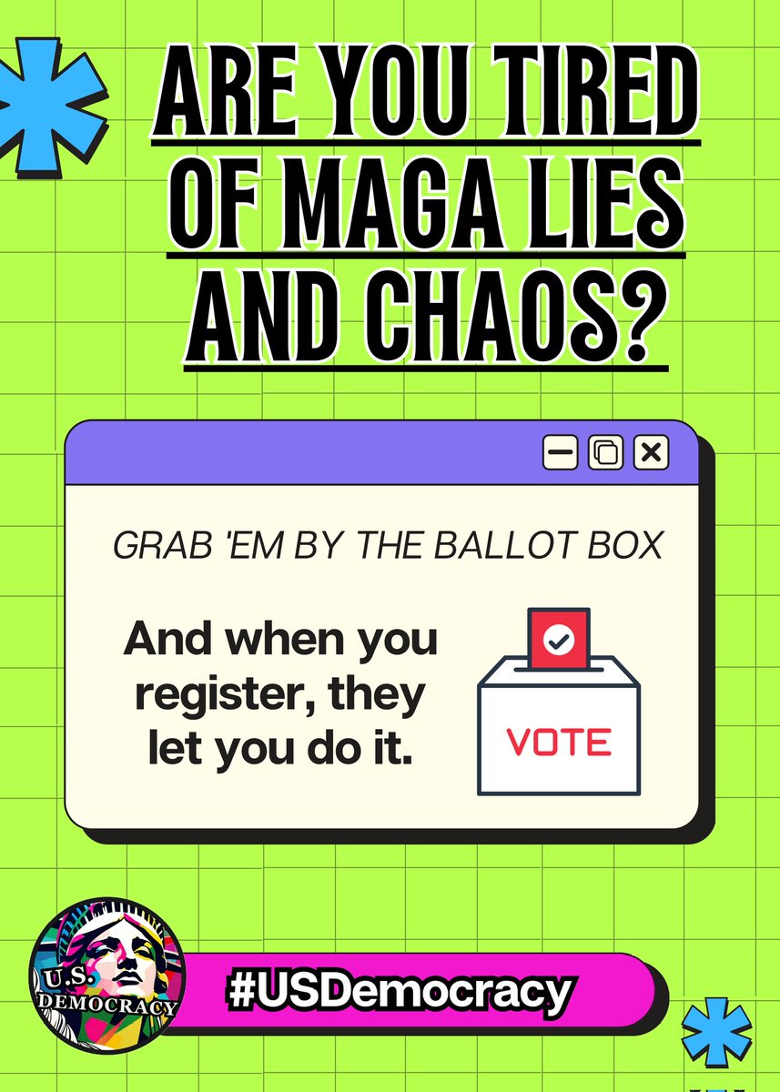 Democracy is not a spectator sport, folks! Let's get our loved one registered & give them the information they need to make informed voting decisions. We are in this together, it's MAGA who's choosing fascism over freedom. We will defeat them in the polls! #USDemocracy
#VoteBlue