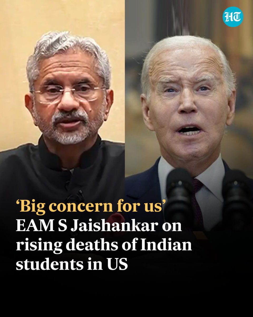 External affairs minister #SJaishankar expressed concerns over the rising deaths of #Indian_students in the #UnitedStates, saying that such cases are unconnected but a ‘big concern’ for the government hindustantimes.com/india-news/jai…
