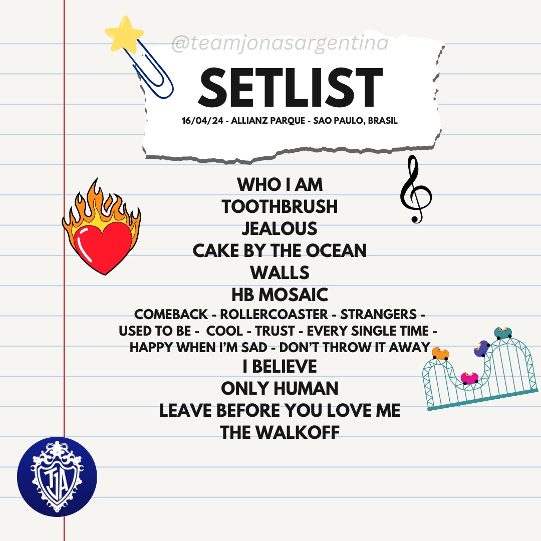 teamjonasargtw's tweet photo. HABEMUS SETLIST DE LATAM 🔥

Este fue el setlist que utilizaron los @jonasbrothers en su primera fecha del leg de Latinoamérica 😉🇧🇷

¿Qué opinan? 👀

*Sucker estaba en el setlist antes de LBYLM https://t.co/4IReA6STDG
