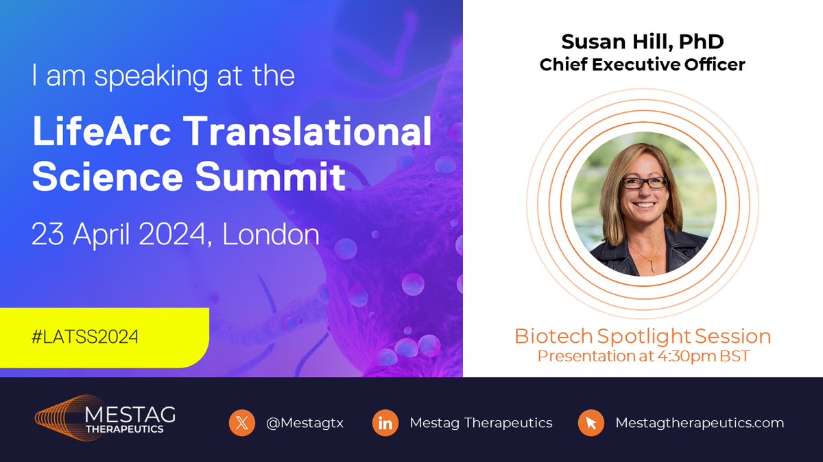 Our CEO Susan Hill will be presenting at the LifeArc Translational Science Summit in London. She will review our lead program M300, which harnesses breakthroughs in tertiary lymphoid structure biology and is rapidly advancing towards the clinic. #LATSS2024 translationalsciencesummit.org