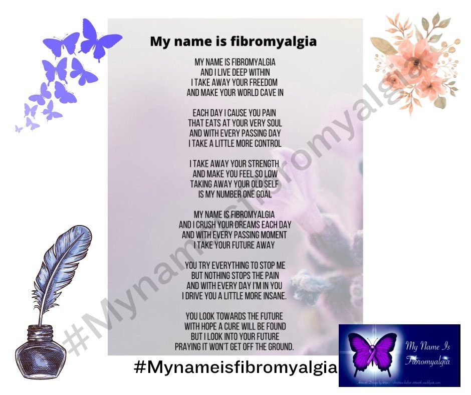 One of our team members has written a lovely poem about fibromyalgia, if you think u can write a poem then please let us know as we would love to share it. Hope you all are great, just remember our team are here 24/7 #mynameisfibromyalgia #actuallydisabled #fibromyalgialife