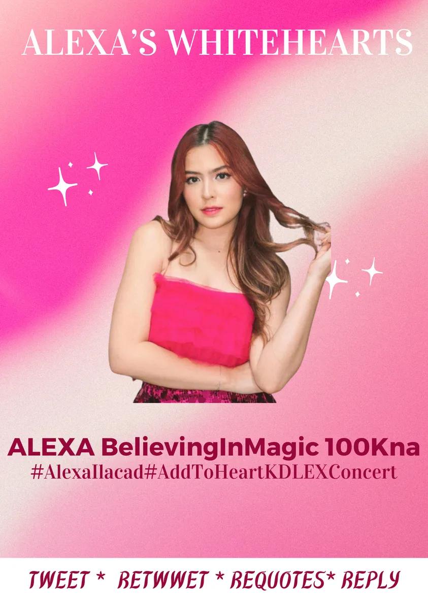 XParty STARTS NOW!

Official Tagline

ALEXA BelievingInMagic 100Kna

#AlexaIlacad 
#AddToHeartKDLEXConcert 

TP Reminders:

* Minimum of three words per tweet
* No numbers
* No emojis
* No all caps

Kindly drop the tag if you see this tweet. Thank you!