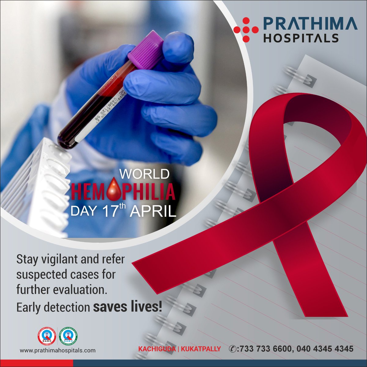 𝐖𝐨𝐫𝐥𝐝 𝐇𝐞𝐦𝐨𝐩𝐡𝐢𝐥𝐢𝐚 𝐃𝐚𝐲!  

Stay vigilant and refer suspected cases for further evaluation.
Early detection saves lives!

#WorldHemophiliaDay #HemophiliaAwareness #BleedingDisorders #FactorDeficiency #HemophiliaWarrior #RareDisease #prathimahospitals #prathima #PH