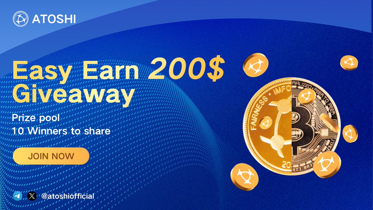 🎉Celebrate the upcoming #BTC halving with #ATOSHI 🚀 Easy to win $ATOSHI $200 Giveaway! 💰 ✅ Follow @atoshiofficial & @liaodoer ✅ Like, RT & Tag 3 friends ✅ Join TG t.me/atoshiofficial Extra 25000 $ATOS for new bit.ly/inviteatoshi ⏰ May 10th end 🎁 10 winners