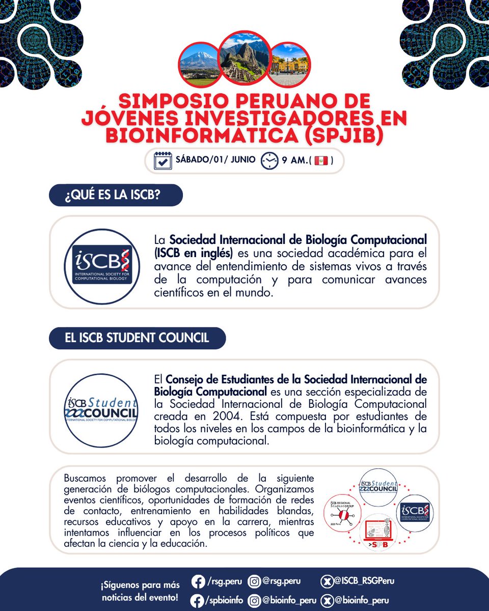 🧬💻¡¡Sé parte de la revolución científica!! Descubre el fascinante mundo de la bioinformática con la comunidad global de la ISCB y su consejo de estudiantil
 ¡Sumérgete en un mundo de ciencia y tecnología! 🔬💻#rsgperu #iscb #iscbsc #spbbc #bionformatica #simposio #SPJIB2024