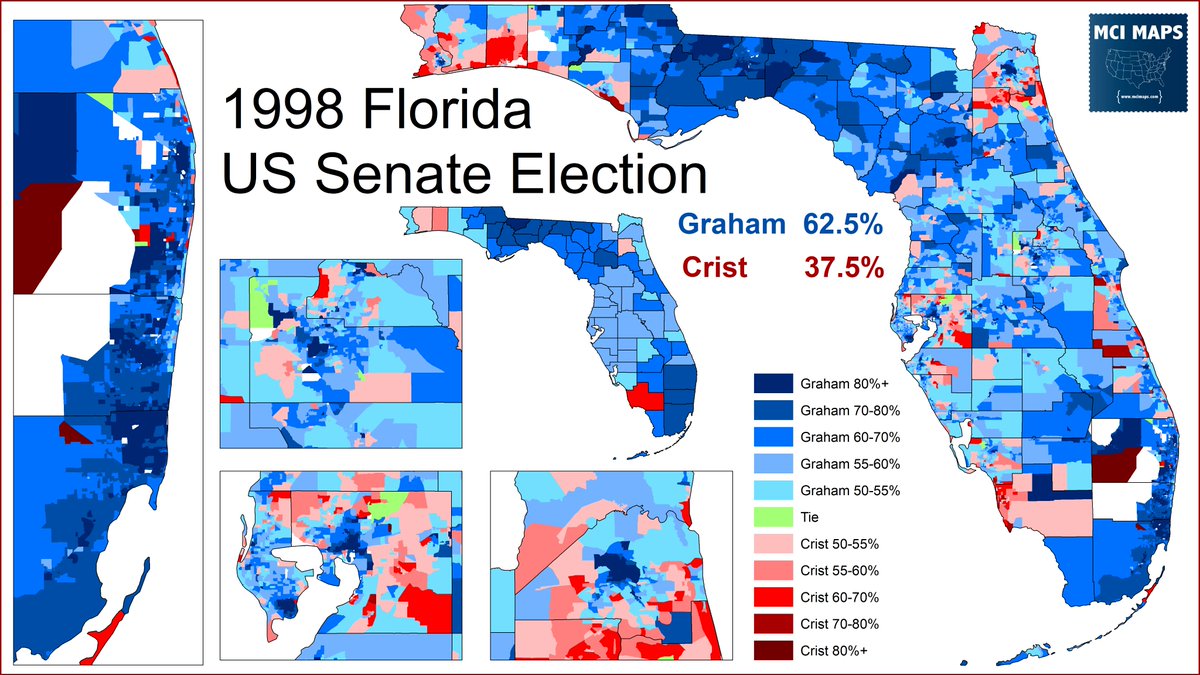 I am devastated to hear that Bob Graham has passed away. Graham was elected Governor in 1978 and US Senator in 1986. He was incredibly popular in both offices and his legend lives on. I honor him how I know best, showing his landslide 1998 re-election You will be missed Sir