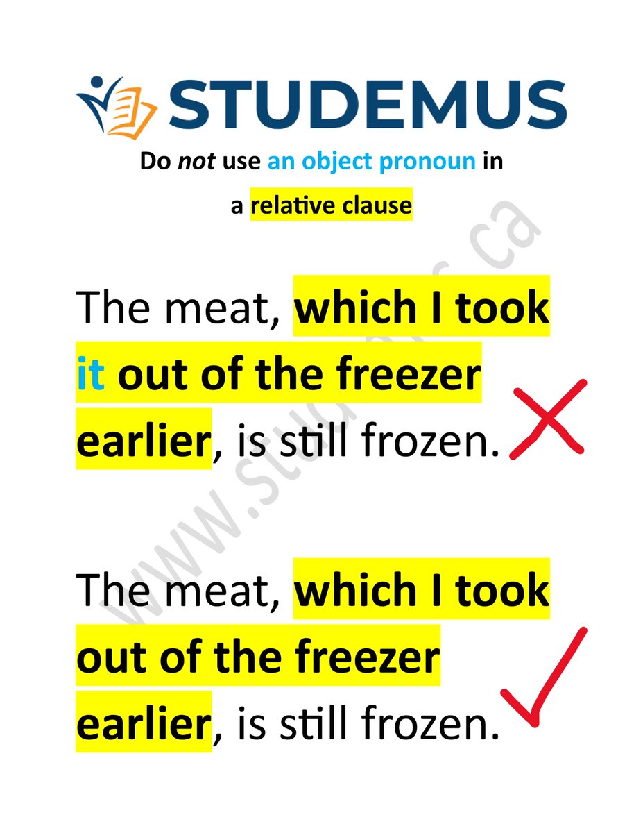 Do not use an object pronoun in a relative clause. studemus.ca/es/english-as-… #LearnEnglish #englishlearning