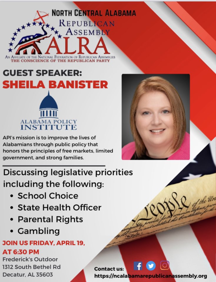 Join us this Friday at 6:30pm. #SchoolChoice #ElectionIntegrity #HealthFreedom
#Gambling
#alpolitics
@alabamapolicy