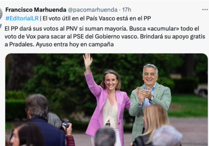 NCONGRUENTE..pedir ese voto útil para que el PNV gobierne es motivar el voto directo, saltándose al intermediario de los que estén de acuerdo y perder el de los que NO y tiene el coste para el PNV de ir del brazo y depender toda la legislatura del PP, santo de NO devoción vasca