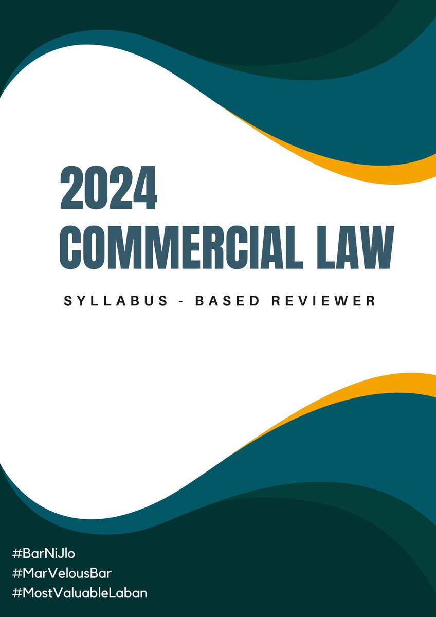 COMMERCIAL LAW:

🔸 Atty. @2023Review ‘s syllabus-based reviewer
🔸 RC Materials
🔸 Codal
🔸 Central Bar Q&A 2023

Initial thoughts on the reviewer:

▫️257 pages
▫️2 column format
▫️Easy to understand and comprehensive.