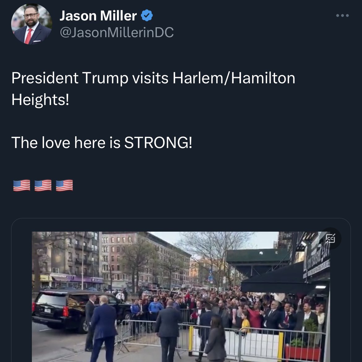 So while Trump’s lawyers argue in court for a change of venue because everyone in NYC hates him, the Senior Advisor to his campaign is claiming on social media that they all love him.