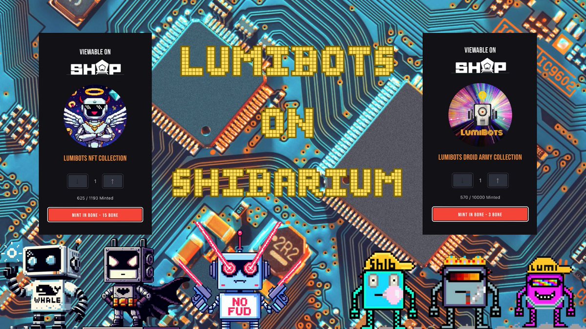 Lumibots_art's tweet photo. 4/16/24 #LumiBots project update👇🧵 

#LumiBots OG Collection- Currently at mint #625 our next scheduled giveaway will be at mint #632 only 6 mints away! All #LumiBotsOG holders qualify for the giveaway. Minting for 15 $BONE on #ShibCoOp & #MantraProtocol tradable on @NestXNFT 

#LumiBots (LDA) Collection- Currently at mint #570 minting for 3 $BONE per on @ShibCoOp & @MantraProtocol tradable on @NestXNFT Giveaway soon for this collection also.