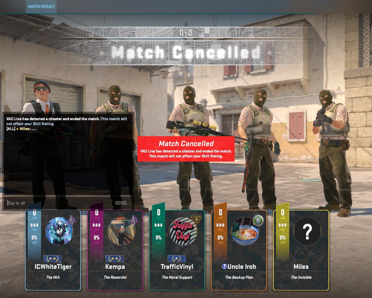 ThourCS2's tweet photo. I have received some DMs; matches are being cancelled by VAC Live after cheaters are detected in the match. Screenshot from @ICWhiteTiger87. 👀 https://t.co/9qIpgqSfVf