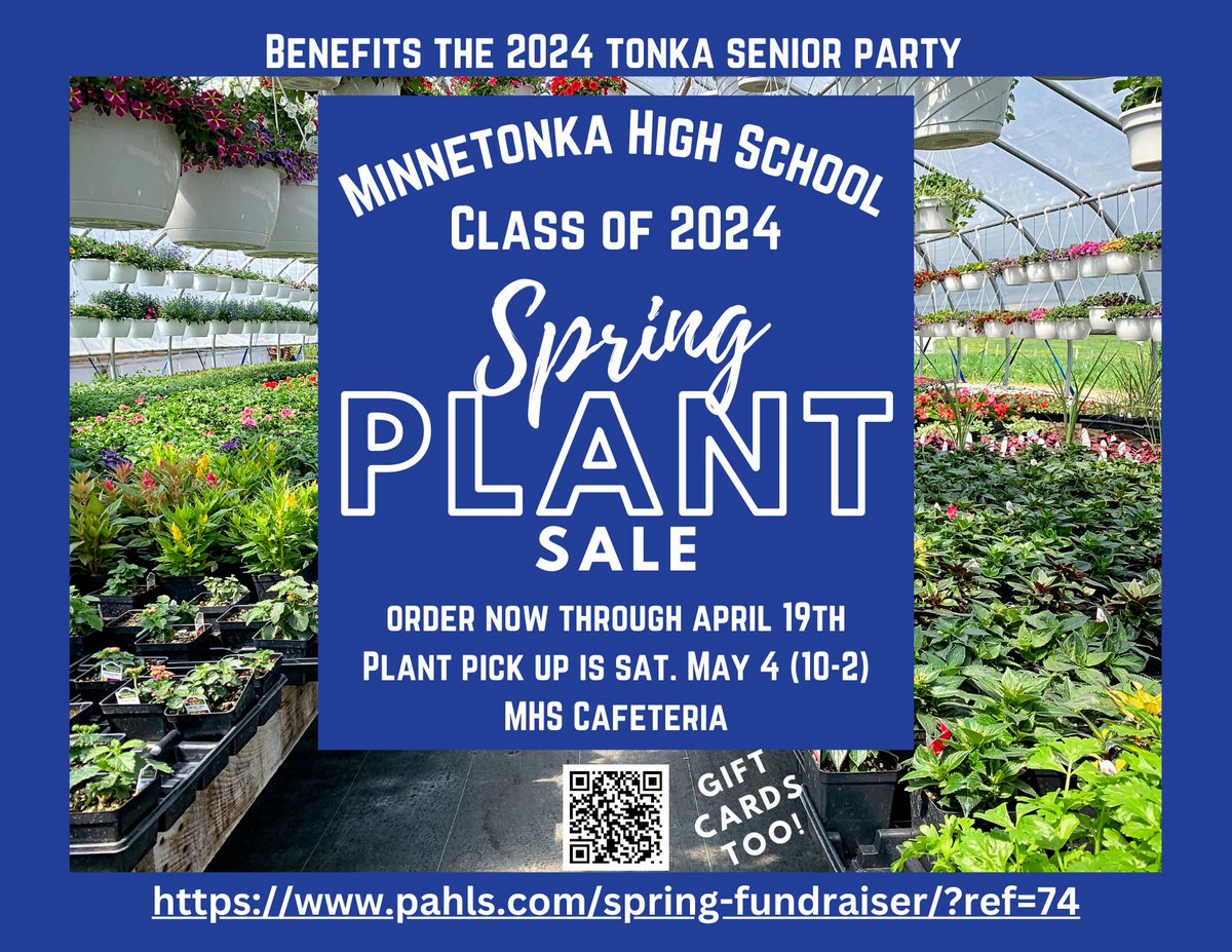 TonkaSenior's tweet photo. If you haven't yet, make sure to get your plant orders in by this Friday, April 19th! Your support is needed and appreciated to help make this an amazing senior party, Thank you!

https://t.co/9hRlZmMJbX

*Pick up is Saturday, May 4th (10am-2pm) MHS Cafeteria https://t.co/bh91zWfguO