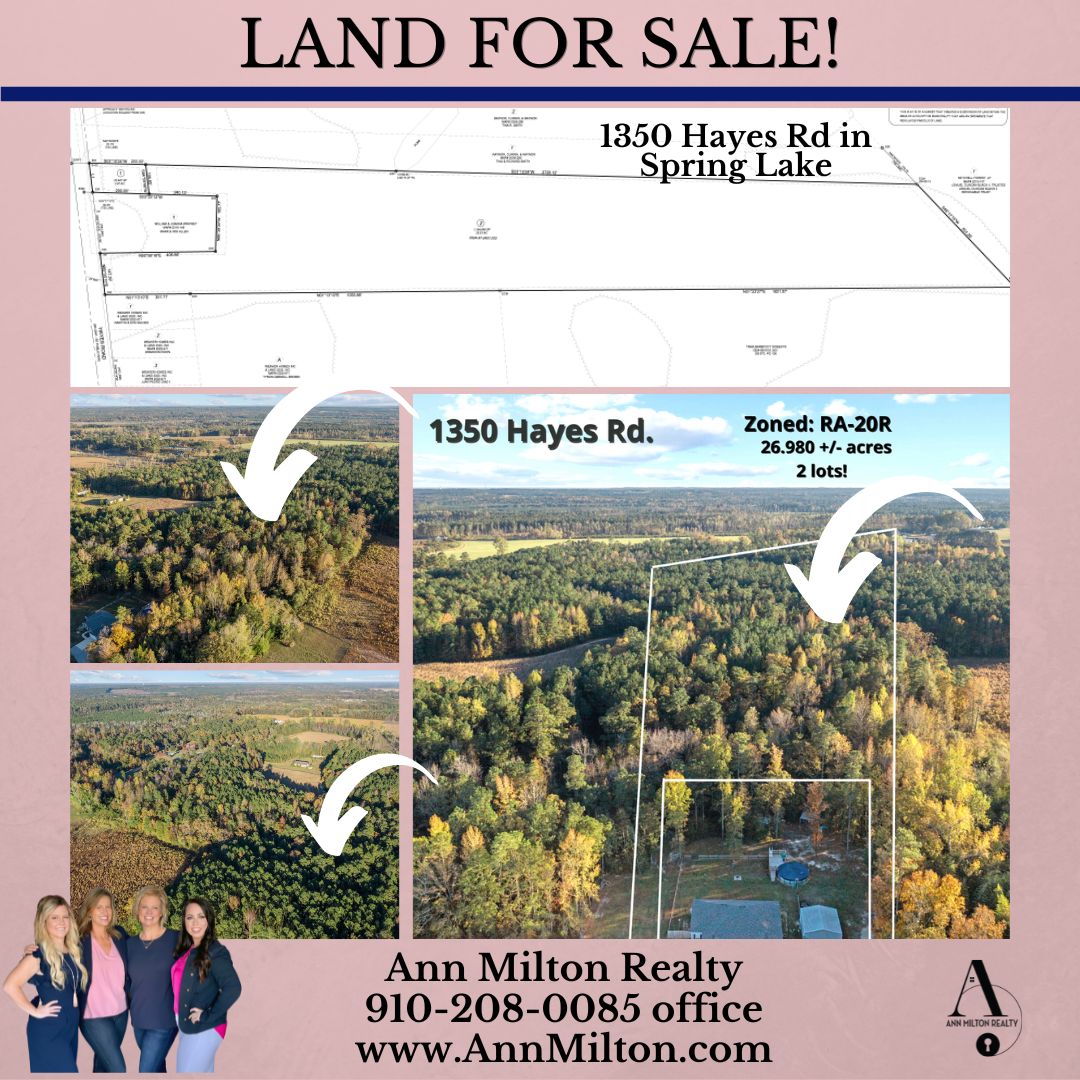 Now is your opportunity to purchase almost 27 AC (26.98+/-) of land in Harnett County!  Contact Ann Milton Realty today to view this land. 910-208-0085 
#annmiltonrealty #pricereduction #harnettcountylandforsale #harnettcountyrealtors #1350hayesroad #lovewhereyoulive