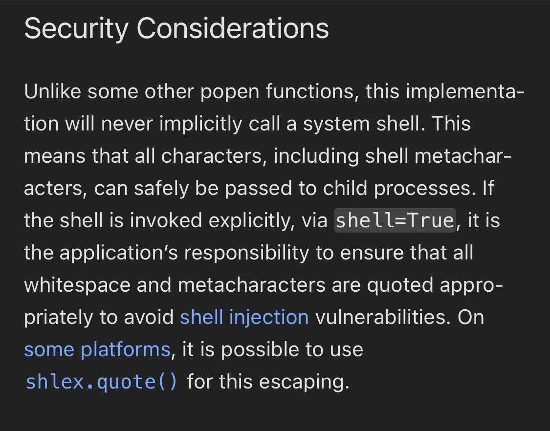 What are the consequences of a vendor for a security product choosing to use a feature (shell=true) that's well documented to introduce vulnerabilities? Oh, right. None. There aren't any.
