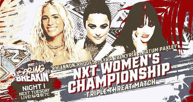 DREAMTGOLD's tweet photo. ⠀⠀⠀⠀⠀

⠀⠀⠀⠀  𝐉𝐔𝐒𝐓 𝐀𝐍𝐍𝐎𝐔𝐍𝐂𝐄𝐃    — 
          rhiannon (c)  vs  lyra  vs  tatum
       at night one of nxt  𝑠𝑝𝑟𝑖𝑛𝑔 𝑏𝑟𝑒𝑎𝑘𝑖𝑛’. 

⠀ https://t.co/RTmSISuW1N