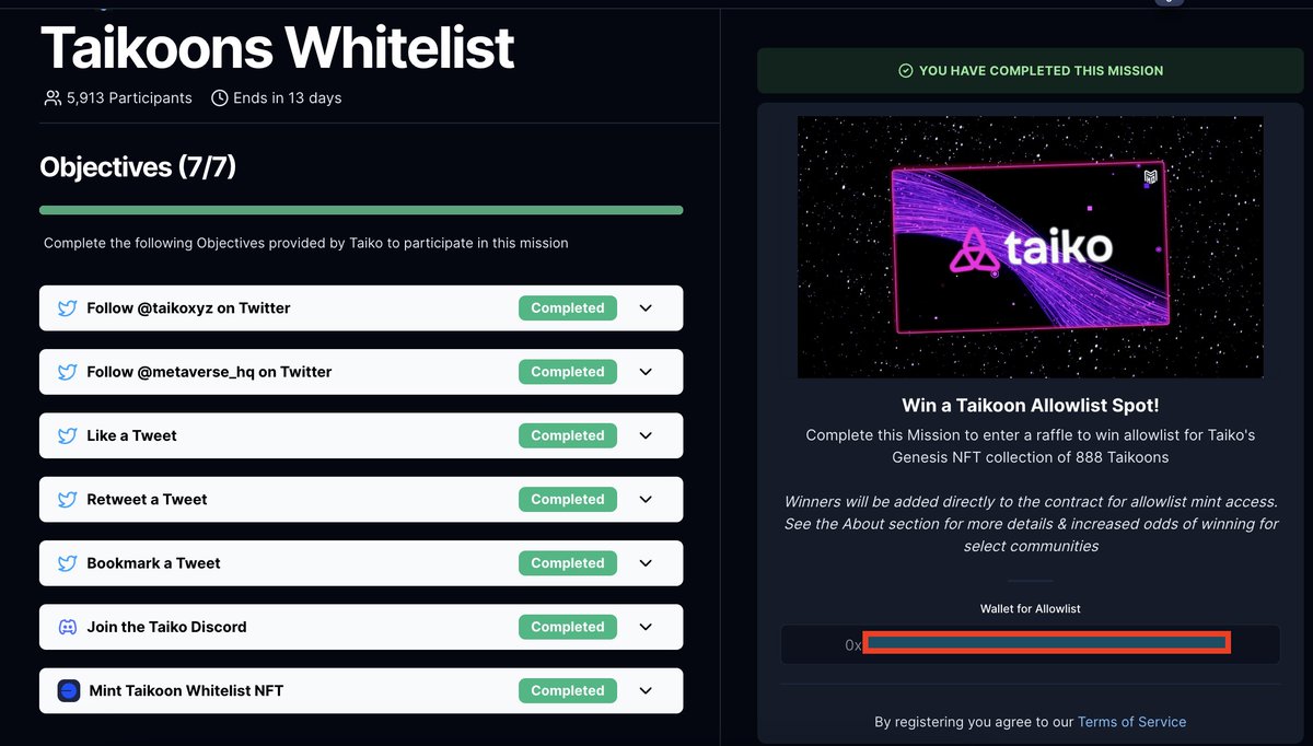 Tonhuvf's tweet photo. 📌 📌 📌 Taikoons Whitelist 

✅ Link: https://t.co/dYv7iMAig7

✅ Hoàn thành các task xong --> dán ví vào mục "Wallet for Allowlist" 

💰 Fee: 0.00099 ETH (Base) ~ 3$
Ai chưa có ETH (base) thì mua từ sàn chuyển lên cho nhanh (đỡ qua bridge, nhưng mà tuỳ nha)

#taiko #airdrop