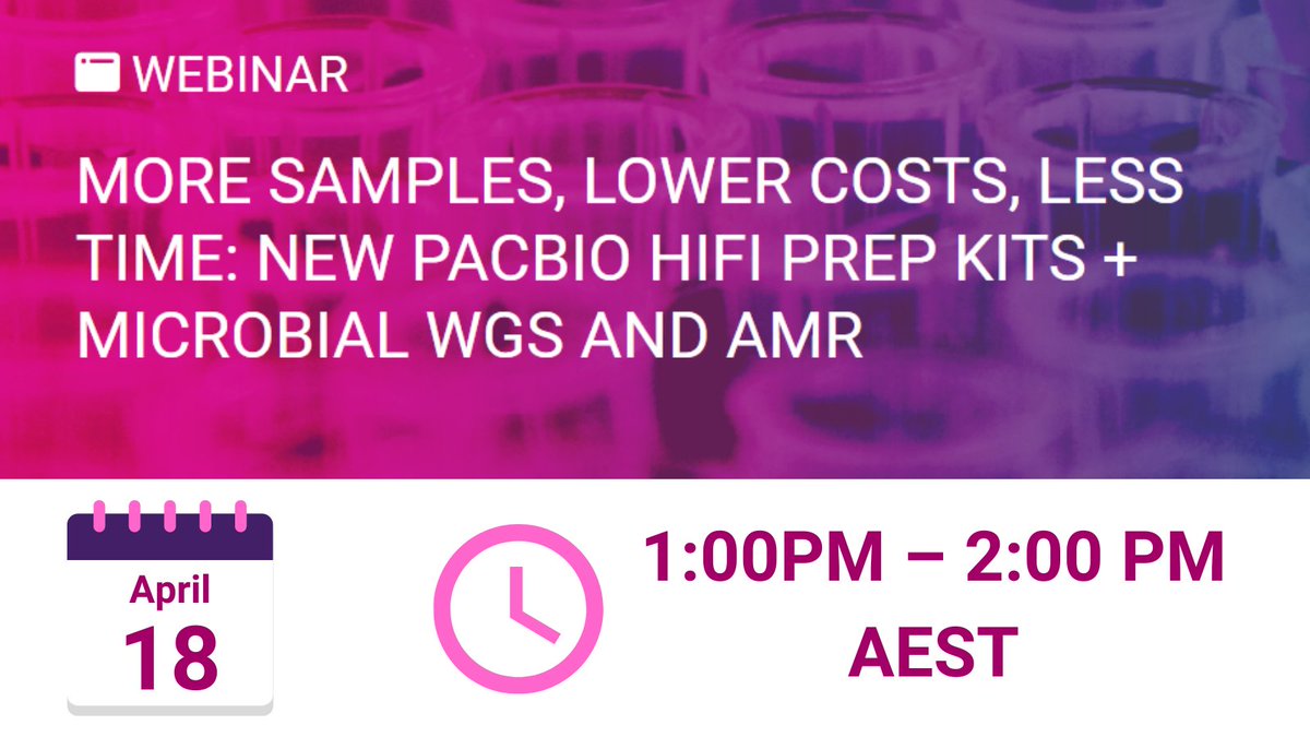 Register for @PacBio's webinar on their new HiFi prep kits!  

Learn how the HiFi plex prep kit 96 reduces common bottlenecks like cost, time, and labor. 

Register here: bit.ly/3Pq5d3D 

#WGS #HiFisequencing