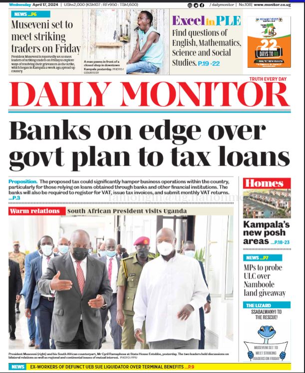 Wednesday edition of the Daily Monitor.. Get details of these and other latest news all-round. You can also read the e-copy via bit.ly/49HHtiR #MonitorUpdates