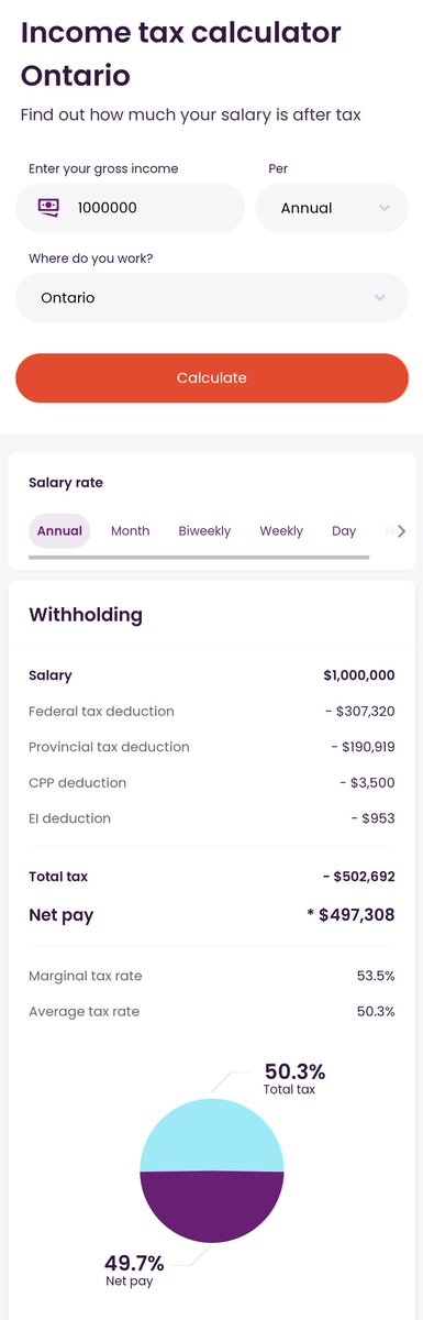 superfitter's tweet photo. @gmarkham @fahdananta 33% is only the federal rate...you missed the provincial amount of about $190k for Ontario...total cut for the Big Guy is about 50.3% and 49.7% is remaining so you can make it rain $$$ https://t.co/dE4KukI6xt