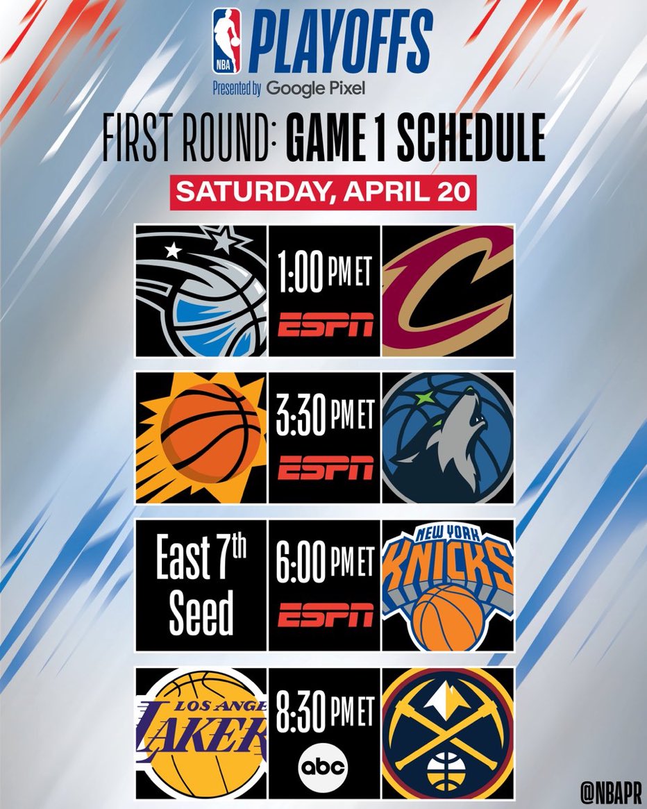 Here’s the NBA’s schedule with times/TV info for Saturday’s first-round Game 1s.