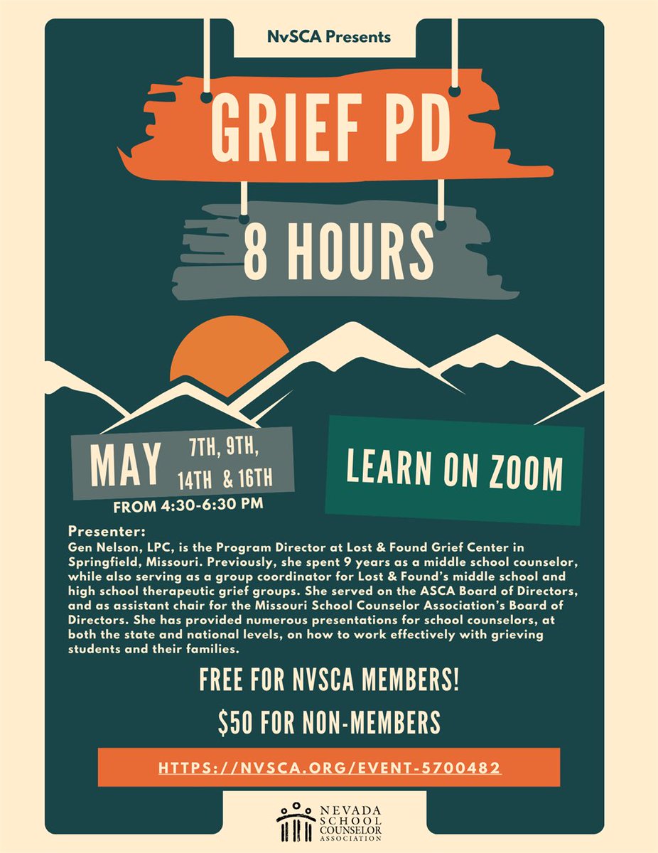 Sign up for the Grief PD in May! NVSCA.ORG/EVENT-5700482