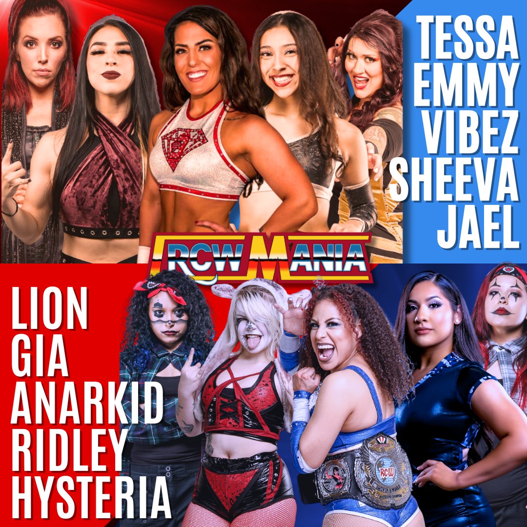There's been a change in the huge 10-woman tag team match at RCW: Mania! @the_jael_ joins Tessa Blanchard, Phoenix Champ Emmy Camacho, @ragingvibez and @OfficialSheeva against RCW Women's Champ @Ale_TheLion , The Cholas, Anarkid Ash and Gia Michel! titlematchnetwork.com/title/rcw-mani…
