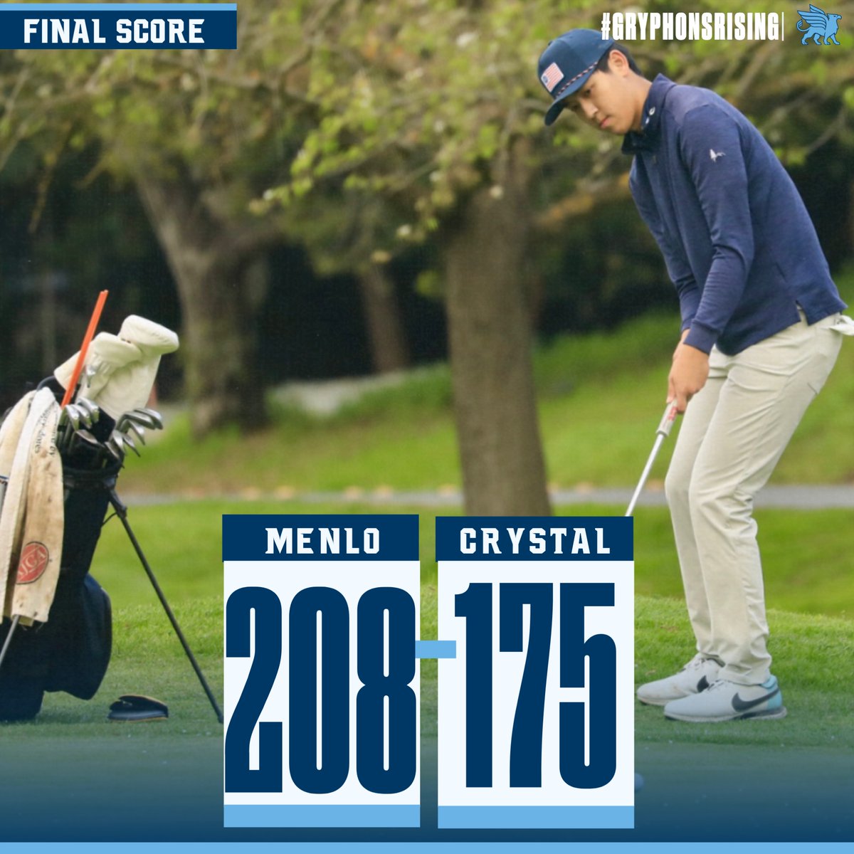 Crystal defeated Menlo School 175-208 with a school record TEN UNDER PAR at Baylands. Edan C and Griffin C both led the way with a -4 (33) each, Philip H and Arden X shot -1 (36), and both Henry C and Ethan L shot even par 37.