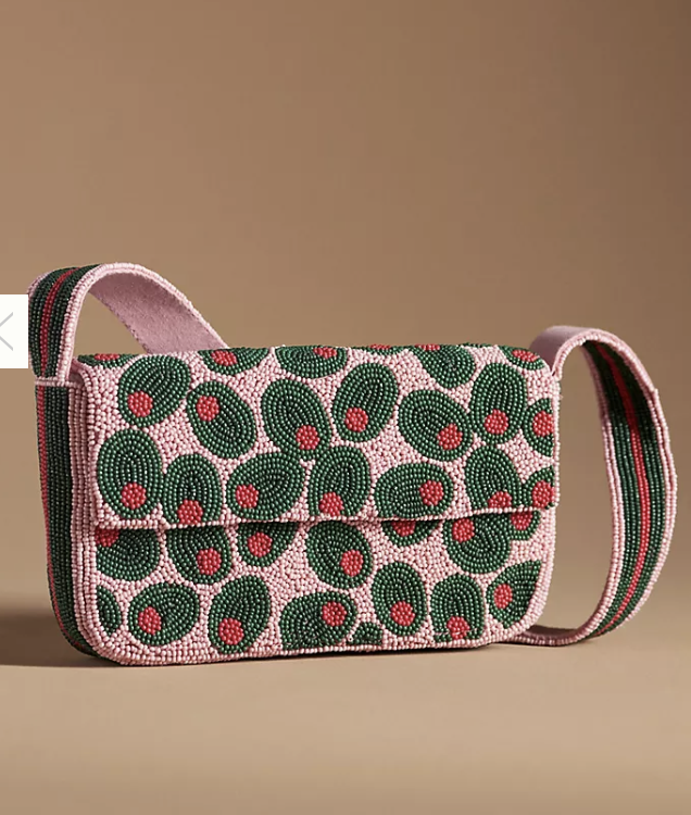 I am being personally targeted by anthropologie's beaded tomato and olive purses bit.ly/3vXfA8G