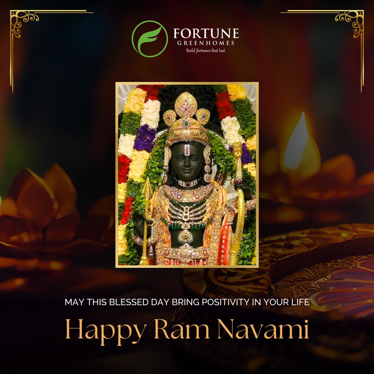 May the blessings of Lord Rama fill your life with happiness, prosperity, and success. 
Wishing you a joyous and auspicious Ram Navami from all of us at Fortune Green Homes. 

#HappyRamNavami #FortuneGreenHomes