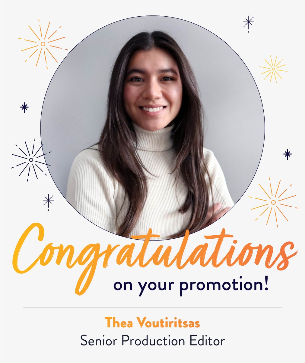 👋Please congratulate Thea Voutiritsas on her #promotion to Sr. Production Editor! 📚Thea is a key part of our YA production process. She's curious and always willing to learn, and her positive attitude with each challenge makes her an invaluable teammate. 🎉Congrats, Thea!