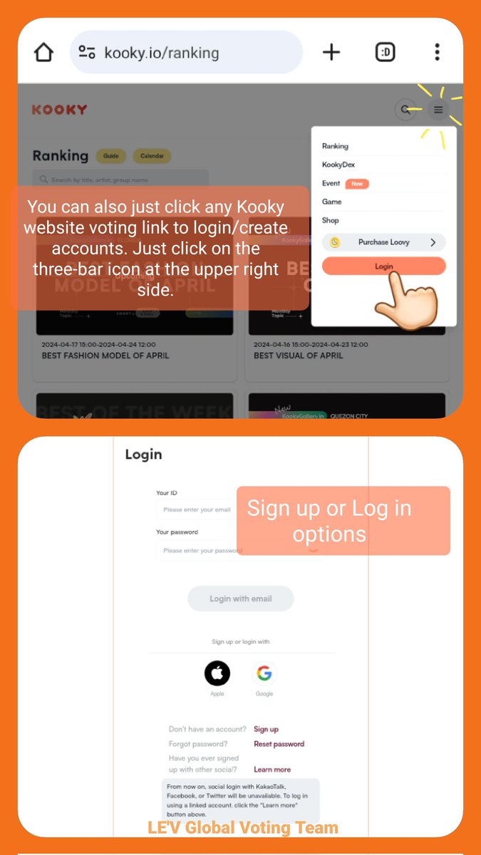 LE_VotingGlobal's tweet photo. ℹ #LEVGVT_GUIDE Kooky Voting Notes

KOOKY WEB PRE-VOTE
✅Just click vote URLs and vote.
✅Free votes; can also purchase Loovys
🎁Video Ads (+web banner for over 500K votes)
❗Final 4 are nominated again to #KookyDex Promo Vote on APP.
❗No APP vote for Best Idol of the Week.
+++ https://t.co/jMuQHDEnEp