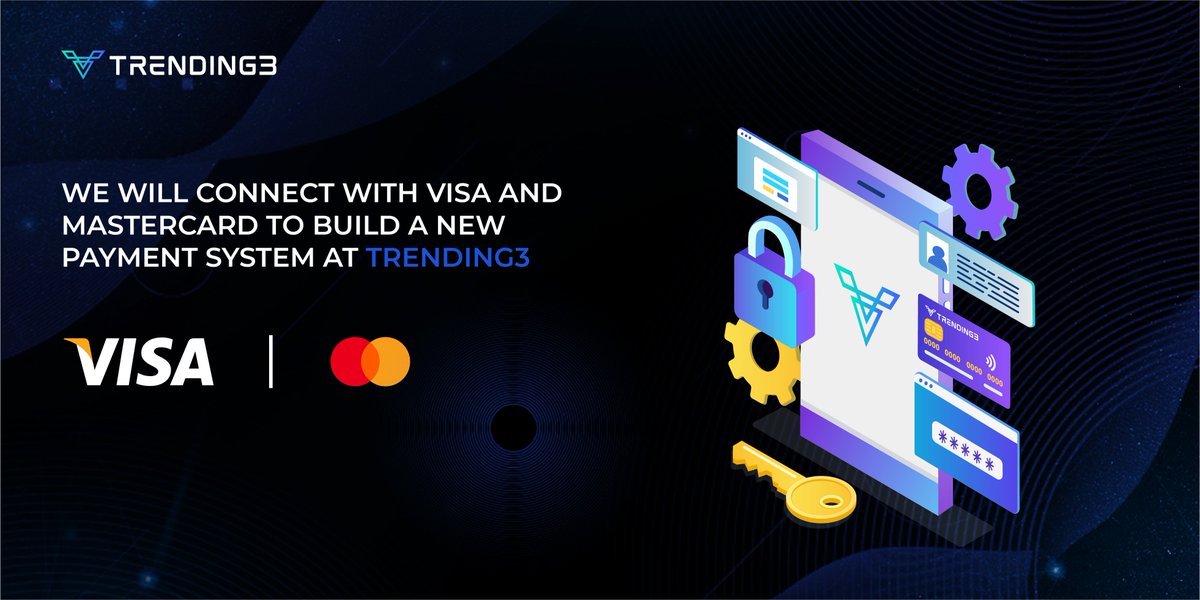 Trending3_US's tweet photo. 💳 We will connect with #Visa and #Mastercard to build a new payment system at Trending3. Payment of fees on our platform will become more flexible and easier.

Through the integration of credit cards on the platform, we will bring more opportunities to our users. More than just Web3, Trending3 is a social network that serves all audiences and brings benefits to all community participants 🌟

💎 Don't miss the next information at Trending3, join Private now at: https://t.co/dXlitRNnqN

#Trending3 #SocialFi #TEG