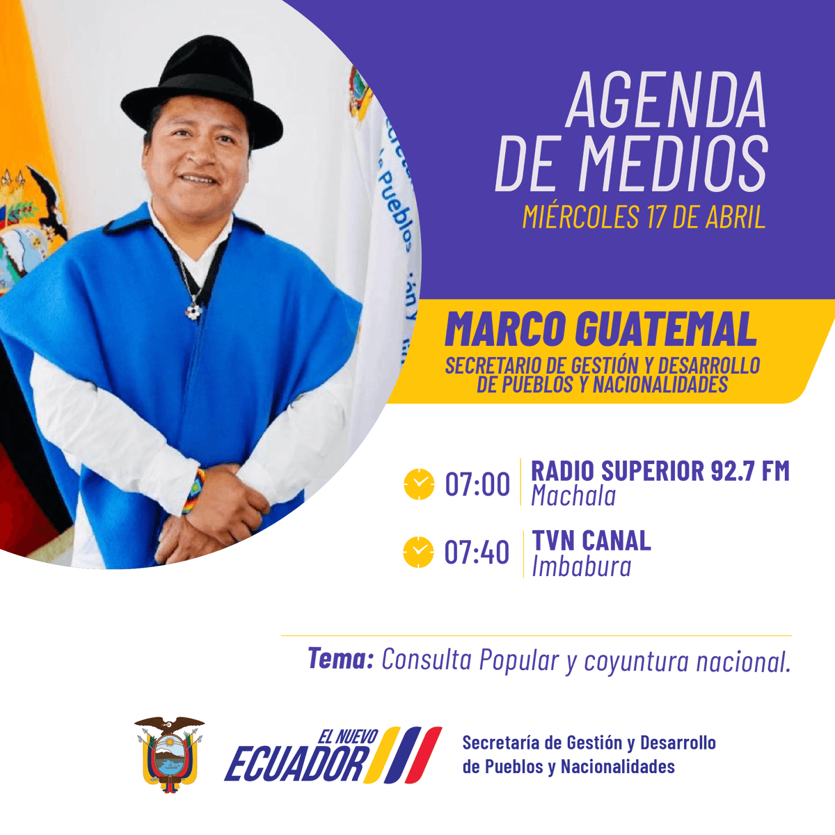 #SGDPN @GuatemalMarco informa a la ciudadanía a través de los medios de comunicación social, sobre la Consulta Popular y la coyuntura nacional. #ElNuevoEcuador