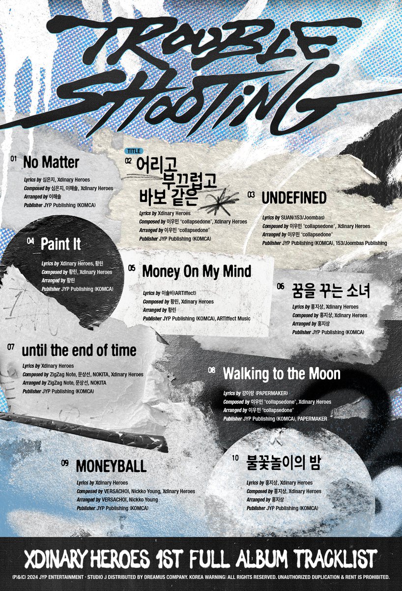 XH_official's tweet image. Xdinary Heroes
1st Full Album &amp;lt;Troubleshooting&amp;gt; 
🎯Tracklist
 
ALBUM RELEASE🔽
2024.04.30 (TUE) 6PM (KST)
🩹TITLE "어리고 부끄럽고 바보 같은"
 
#XdinaryHeroes #엑스디너리히어로즈
#Troubleshooting
#어리고_부끄럽고_바보_같은
#WE_ARE_ALL_HEROES