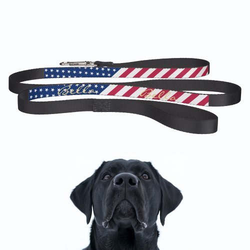 USA American Flag Stars Stripes Dog Puppy Name Pet Leash zazzle.com/usa_american_f… #Patriotic #redwhiteandblue #AmericanPride