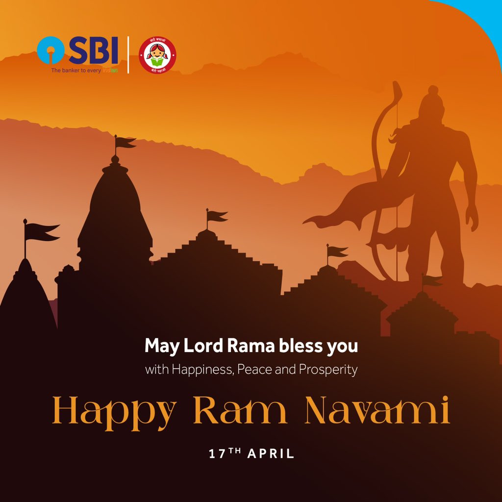 Wishing you a blessed and joyous Ram Navami! May the divine blessings of Lord Rama fill your life with happiness, harmony and prosperity. #SBI #TheBankerToEveryIndian #RamNavami