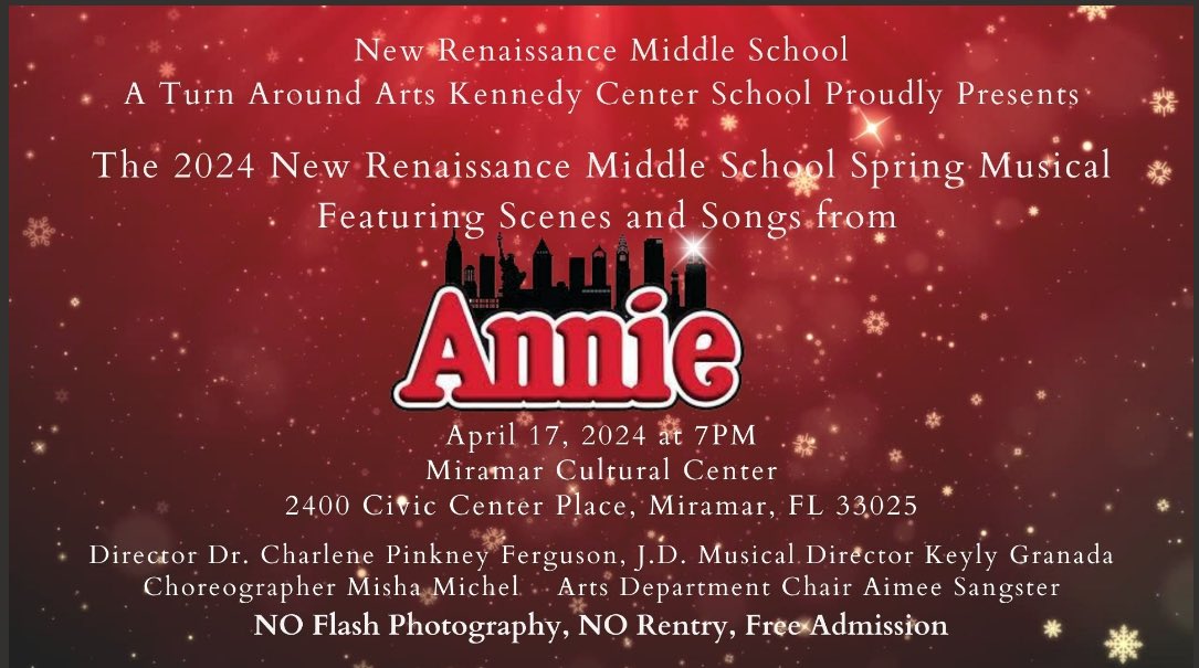 NRMS proudly presents the 2024 Spring production featuring the songs and scenes of Annie. 4.17.24 @7pm