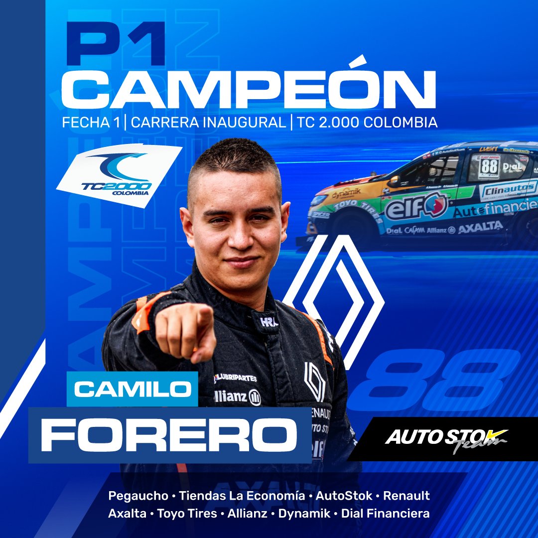 tc2000colombia's tweet photo. ¡Podium Inaugural! Gran competencia en la categoría top TC 2.000 Colombia, con Camilo Forero como ganador de la fecha. En segundo lugar se ubicó Melkin Marín, y el tercer puesto fue para el campeón de novatos 2023, Jhoan Gómez. ¡Felicidades a los ganadores! https://t.co/Pgr0igF6RL