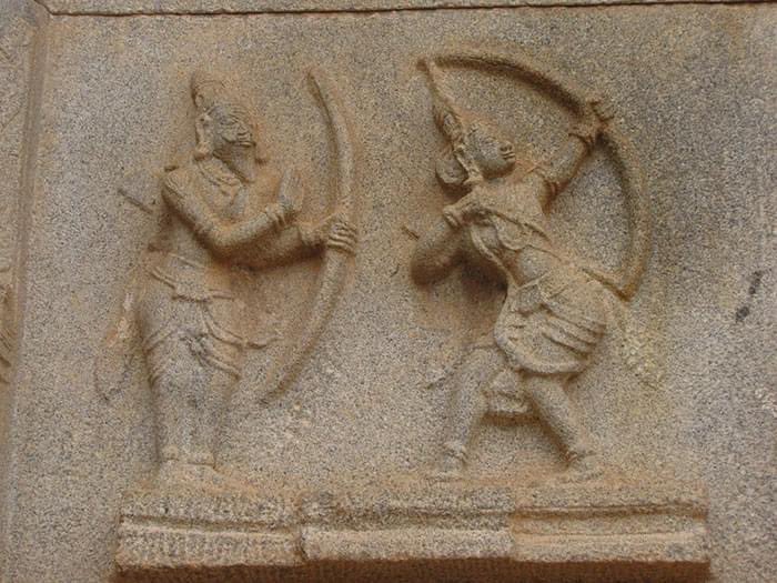 Rishi Vishvamitra teaching Rama. Hazara Rama temple, Hampi, Vijayanagara, 15th century.