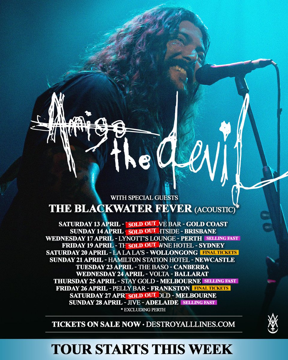 Heck yeh! @blackwaterfever are opening (acoustic) for @AmigoTheDevil's Australian tour. GC & Bris were a blast! Headed south to Sydney Friday. More dates looking to sell out so get in while you still can. Tickets: destroyalllines.com/tours/amigo-th…