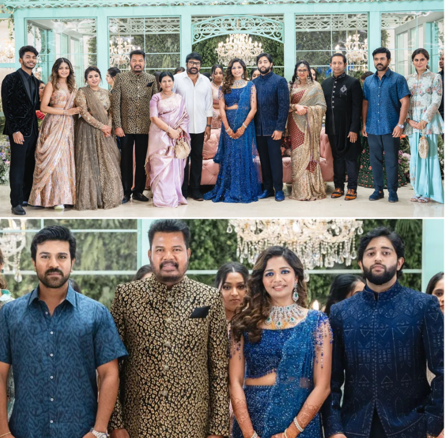 Megastar #chiranjeevikonidela and Mega Power Star #RamCharan 
along with their beloved spouses attended the wedding reception of
#shankarshanmugh 's daughter!✨
.
#Chiranjeevi #RamCharan #Vishwambhara #GameChanger #tollywood #BRKNews