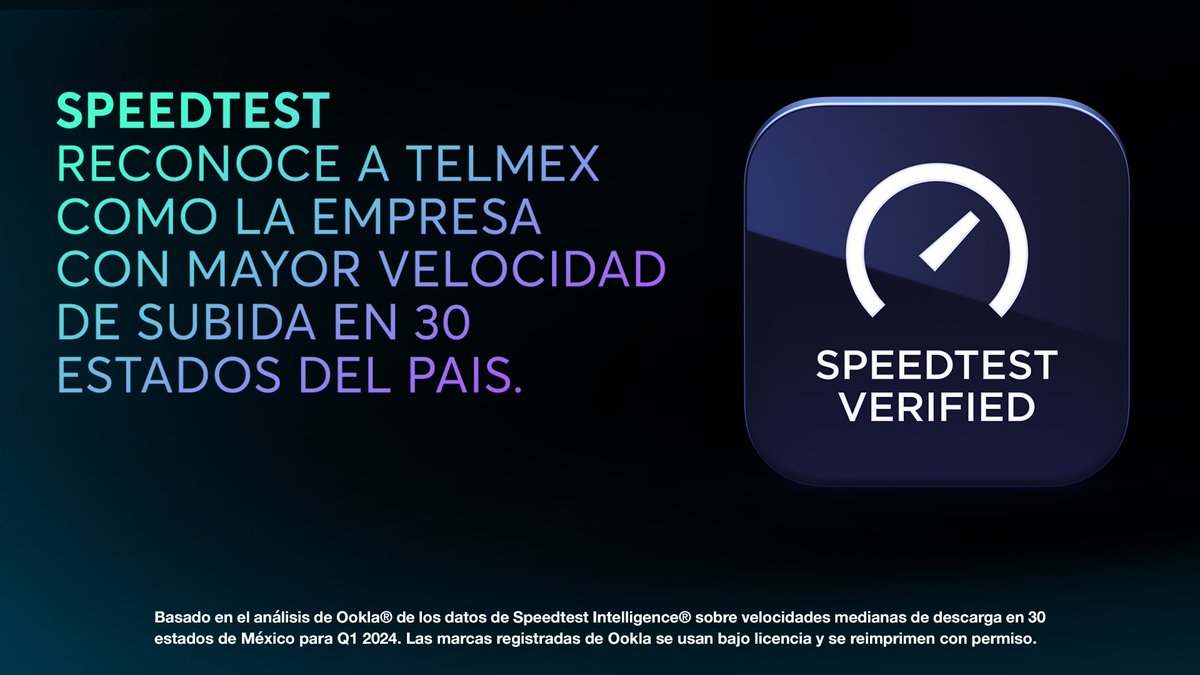 Speedtest reconoce a Telmex como la empresa con la mayor velocidad de subida en 30 Estados del País. Vuela sin límites y contrata tu paquete aquí: sge.st/Infinitum_Paqu…