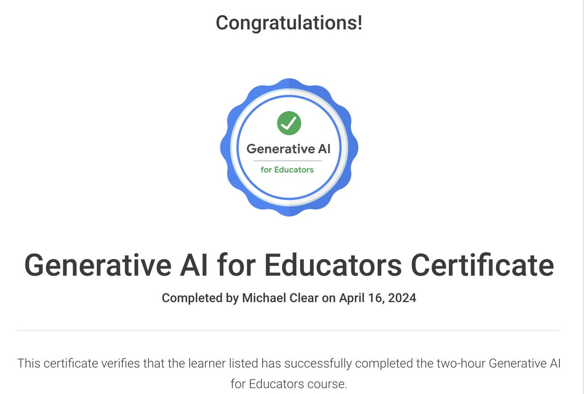 Do want to learn more about AI in your classroom? Try this free Google Course grow.google/ai-for-educato… and get your certificate. @GoogleForEdu