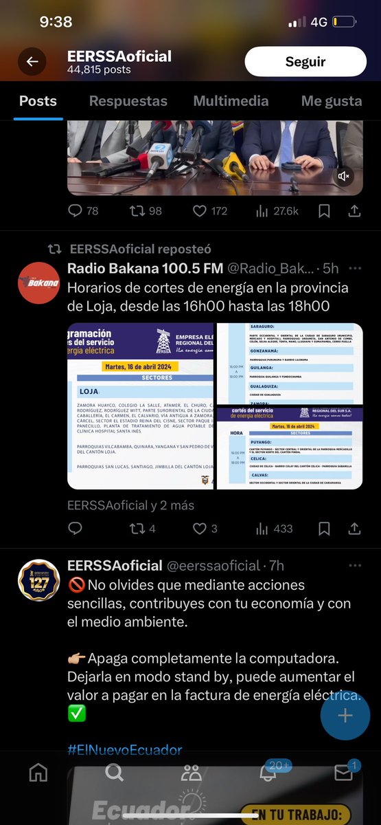 .<a href="/eerssaoficial/">EERSSAoficial</a> no veo en ningún horario que pasadas las 18:00 había nuevamente corte de luz en el sur de #Loja ¿Qué aducen? ¿Por qué no comunican de forma transparente ? <a href="/MinGobiernoEc/">Ministerio de Gobierno Ecuador</a> <a href="/DanielNoboaOk/">Daniel Noboa Azin</a> <a href="/CELECEPOficial/">Corporación Eléctrica del Ecuador</a>