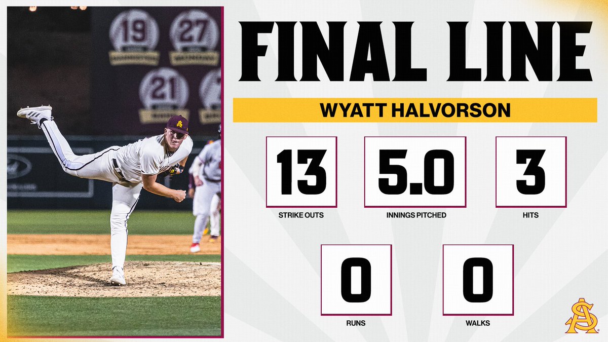 HALV. A. DAY. @whalvorson2023 with an absolutely electric start for the Sun Devils tonight. Tied for the seventh most strikeouts at ASU since 1998 - but tied for the most in the fewest innings of the 14 with 13+ in that time. Wow.