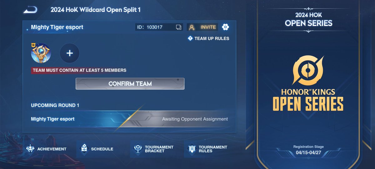 Mingxd4's tweet photo. I'm participating in "2024 HoK Wildcard Open Split 1". Join my team "Mighty Tiger esport" and fight alongside me! Tap the link https://t.co/IRhTIRB9mL to join my team!
#HOK #HonorofKings https://t.co/hnDtf5Hmr9